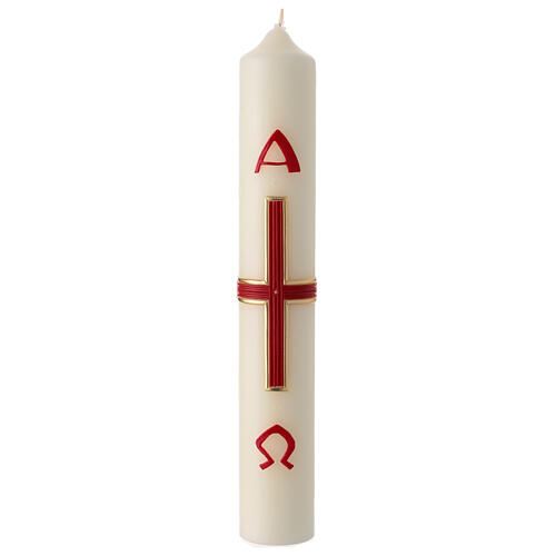 Easter candle with a simple red and gold cross 40x6 cm 1
