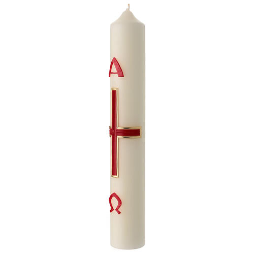 Easter candle with a simple red and gold cross 40x6 cm 2