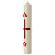Easter candle with a simple red and gold cross 40x6 cm s2