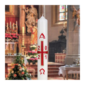 Candela pasquale semplice croce rossa oro 400x60 mm cera api s3