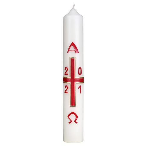 Easter candle simple cross gold red 400x60 mm beeswax 1