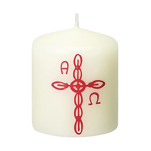 Kerze mit rotem Kreuz und Ornamenten, 60x50 mm 1