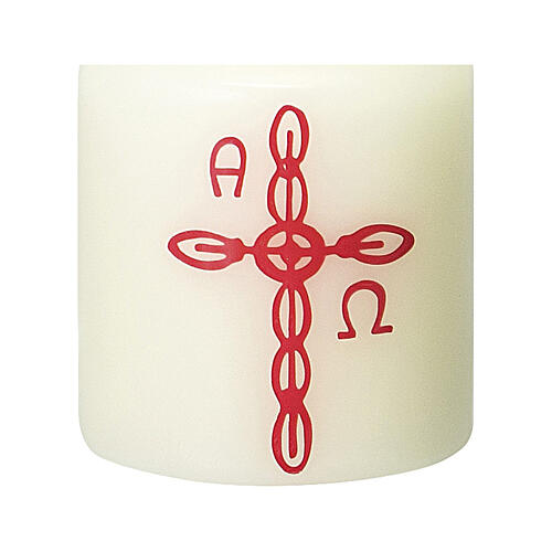 Kerze mit rotem Kreuz und Ornamenten, 60x50 mm 2