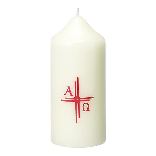 Kerze mit doppeltem Kreuz in rot, 115x50 mm 1