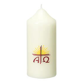 Ivory candle with yellow sun cross 115x50 mm