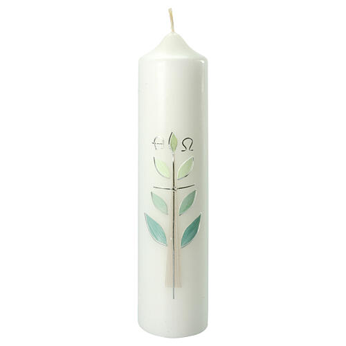 Kerze zur Taufe mit Zweigen und Blättern, 265x60 mm 1