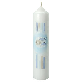 Kerze zur Taufe mit blauen Fischen, 265x60 mm