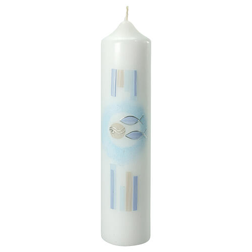 Kerze zur Taufe mit blauen Fischen, 265x60 mm 1