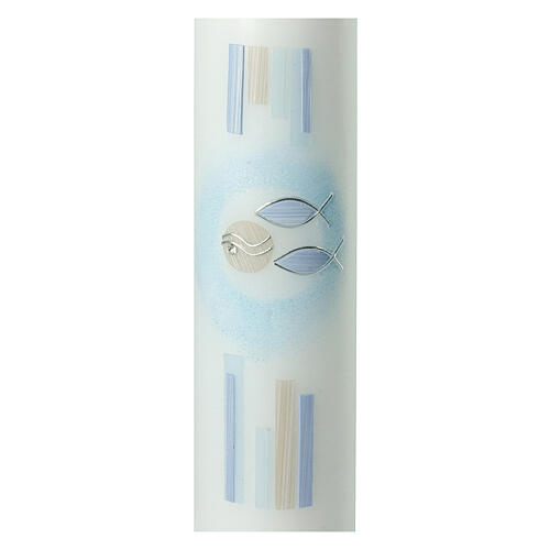 Baptismal candle, light blue, fishes, 265x60 mm 2