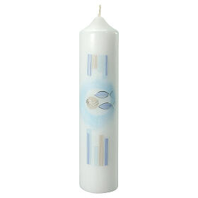 Candle Baptism blue fish 265x60 mm