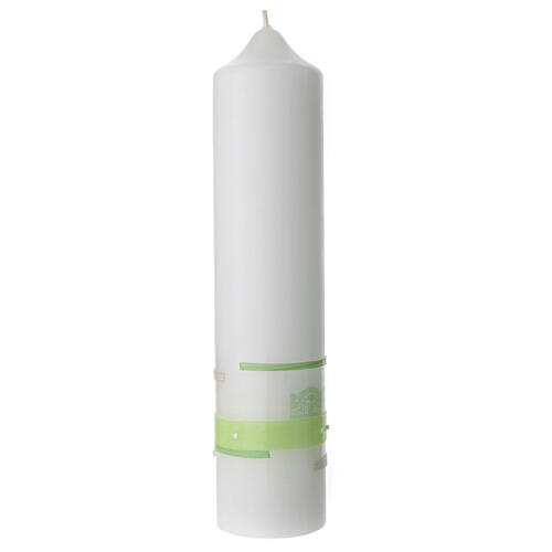 Baptismal candle, green, cross and fish, 265x60 mm 3