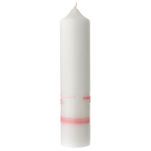 Baptismal candle, pink, silver cross, 265x60 mm 3