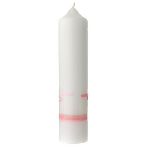 Vela Batismo cor-de-rosa cruz prateada 26,5x6 cm 3