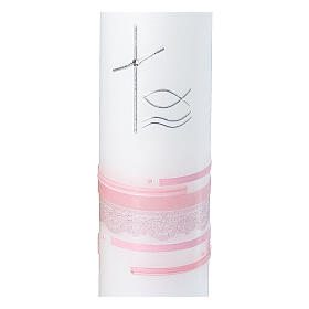 Baptism candle with pink silver cross 265x60 mm