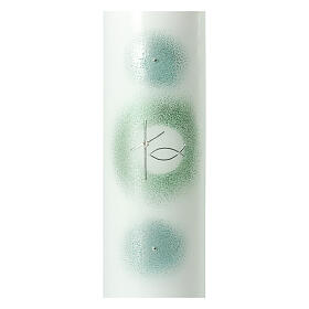 Kerze zur Taufe mit silbernem Kreuz und grünen Details, 265x60 mm