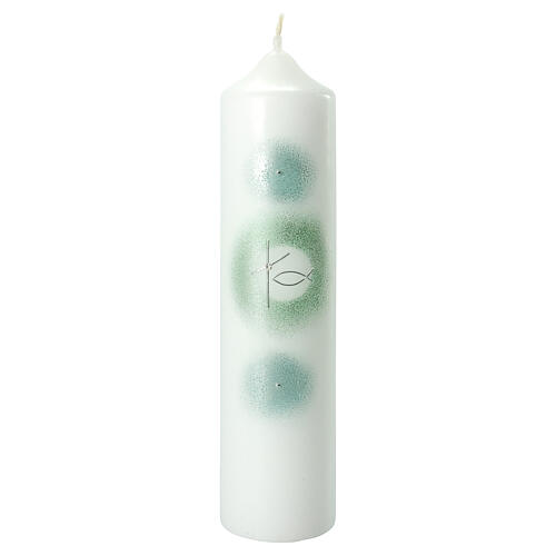 Baptismal candle, green circles, fish, 265x60 mm 1