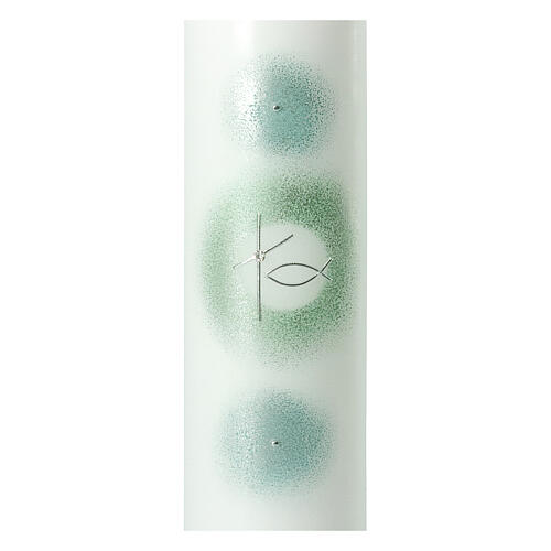 Vela Batismo círculos verdes peixe 26,5x6 cm 2