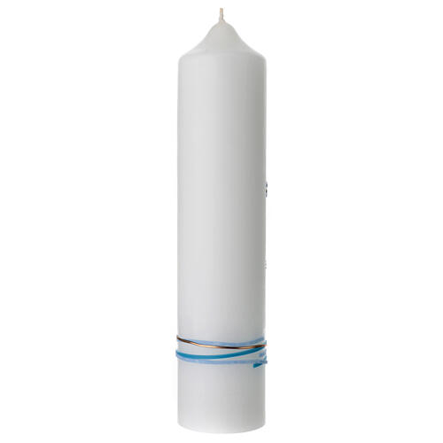 Light blue candle for Baptism, cross and fishes, 265x60 mm 3