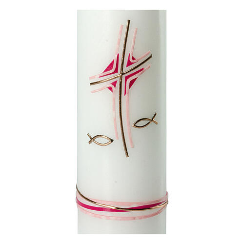 Kerze zur Taufe mit Kreuz und rosafarbenen und goldenen Details, 265x60 mm 2