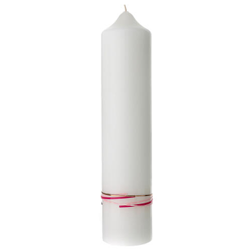 Pink candle for Baptism, cross and fishes, 265x60 mm 3