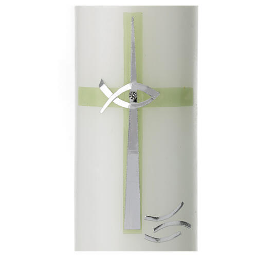 Kerze zur Taufe mit Kreuz und grünen und silbernen Details, 265x60 mm 2