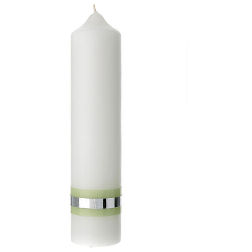 Kerze zur Taufe mit Kreuz und grünen und silbernen Details, 265x60 mm 3