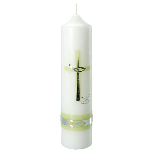 Baptism candle with silver green band 1
