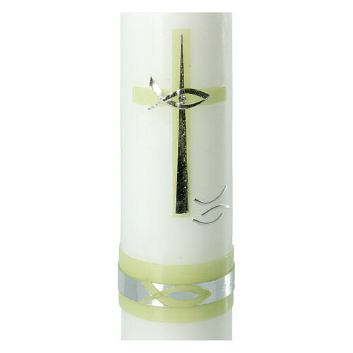 Baptism candle with silver green band 2