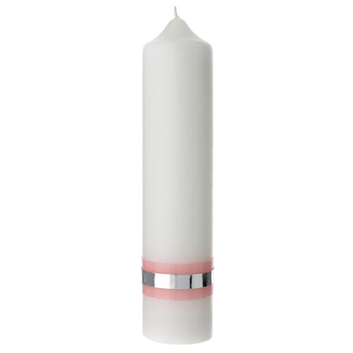 Ivory candle for Baptism, pink and silver cross, 265x60 mm 5