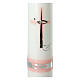 Ivory candle for Baptism, pink and silver cross, 265x60 mm s2