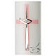 Ivory candle for Baptism, pink and silver cross, 265x60 mm s4