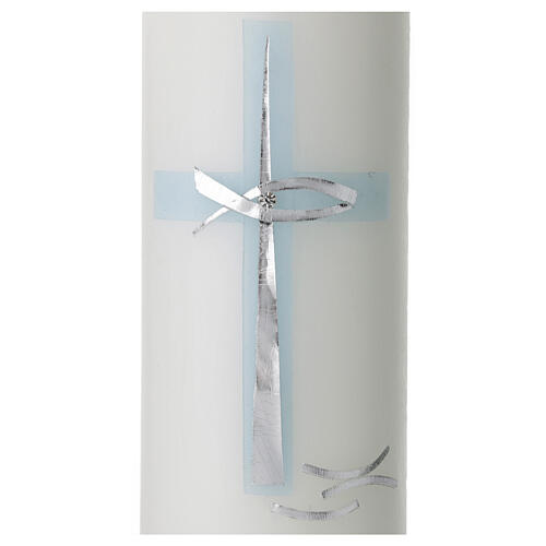 Candle for Baptism, silver and light blue cross, 265x60 mm 2