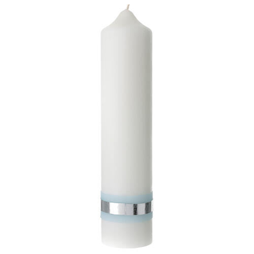 Candle for Baptism, silver and light blue cross, 265x60 mm 3
