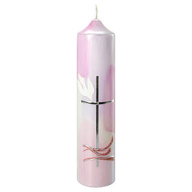 Vela cor-de-rosa Espírito Santo Batismo 26,5x6 cm