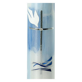 Vela azul clara Espírito Santo Batismo 26,5x6 cm