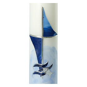 Kerze zur Taufe mit Kreuz und blauem Segel, 265x60 mm