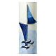 Kerze zur Taufe mit Kreuz und blauem Segel, 265x60 mm s2