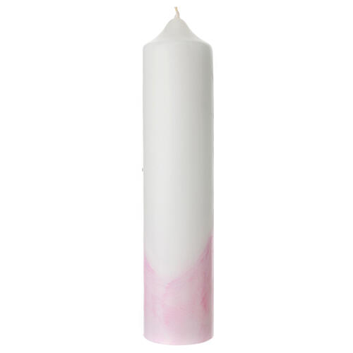 Kerze zur Taufe mit Kreuz und rosafarbenem Segel, 265x60 mm 3