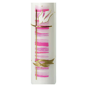 Baptism candle pink stripes golden cross 265x60 mm