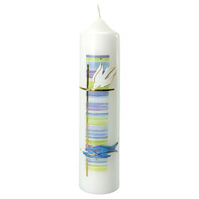 Baptism candle with blue green Holy Spirit 265x60 mm