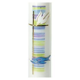 Baptism candle with blue green Holy Spirit 265x60 mm