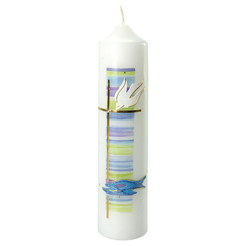 Baptism candle with blue green Holy Spirit 265x60 mm 1