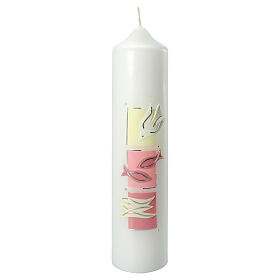 Świeca z kratkami różowymi, na chrzest, 265x60 mm