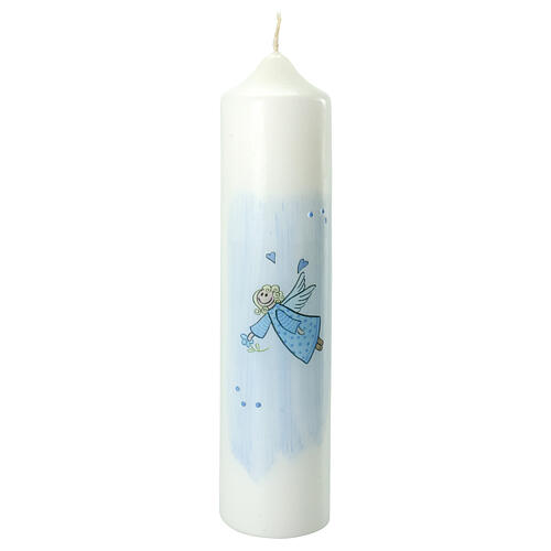 Kerze zur Taufe mit Engel in blau, 265x60 mm 1