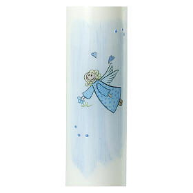 Vela Batismo desenho anjo azul claro 26,5x6 cm