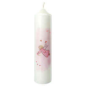 Baptism candle with pink angel drawing 265x60 mm