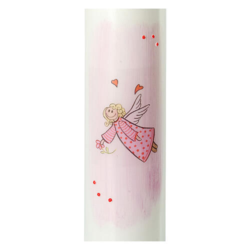 Baptism candle with pink angel drawing 265x60 mm 2