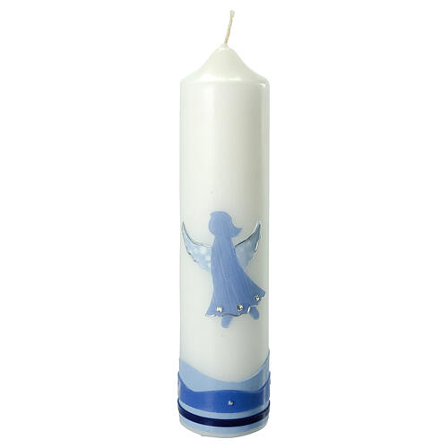Kerze zur Taufe mit Engelchen in blau, 265x60 mm 1