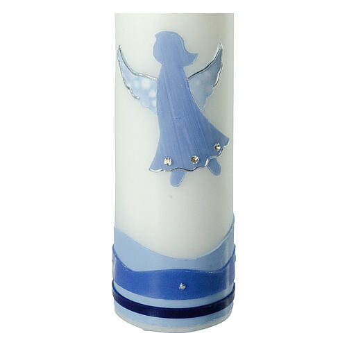 Vela Batismo desenho anjo azul claro strass 26,5x6 cm 2