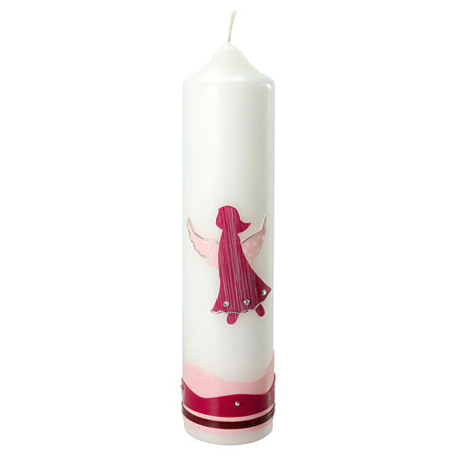 Christening candle, pink angel with rhinestones, 265x60 mm 1